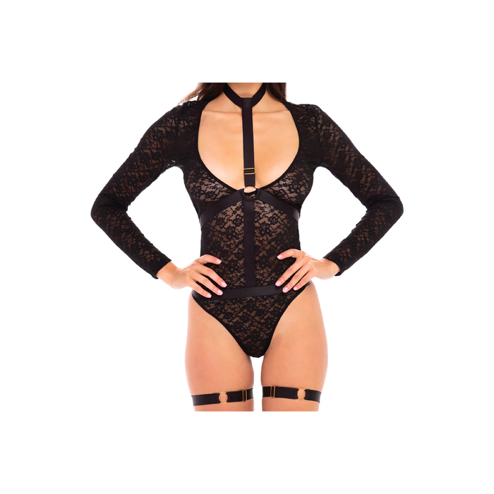 Боди с портупеей, чокером и гартерами Rene Rofe, черный, S/M