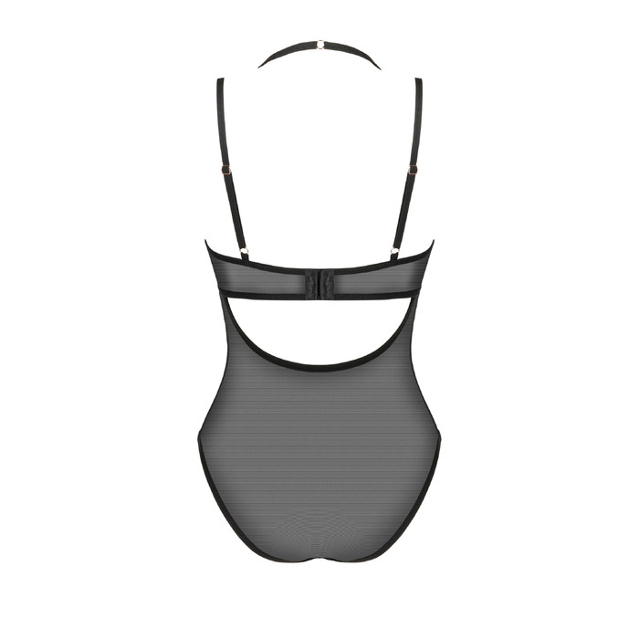 Боди полупрозрачное Obsessive Selinne лиф на косточках и с двойными бретелями, черное, XS-S