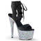 Босоніжки Pleaser Adore-700-14LG на підборах 7 дюймів, зі шнурівкою спереду 2 3/4 дюйма, чорні, з веганської шкіри/сріблясті