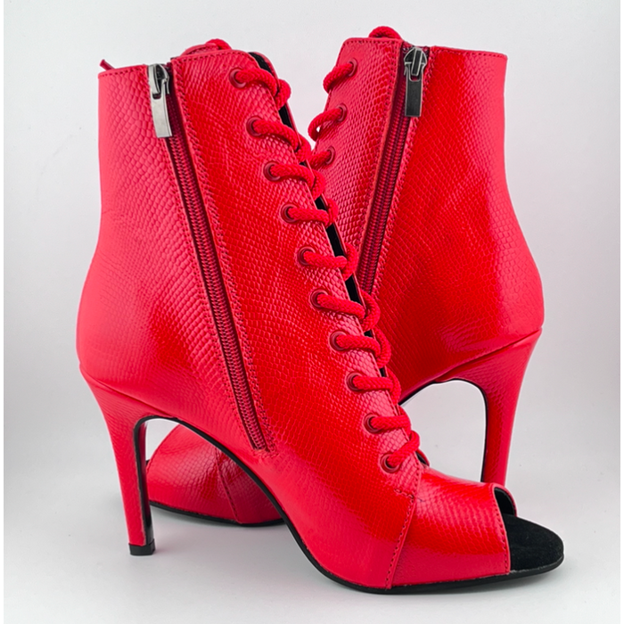 Профессиональные ботильоны для High Heels Premier из натуральной кожи, модель 'Красная змея', с открытым носком и шнуровкой, красный цвет