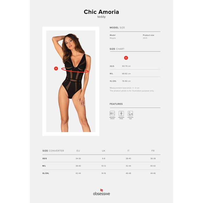 Боди с полупрозрачными вставками Chic Amoria Obsessive, черное, XS/S