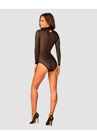 Боди Obsessive B136 из полупрозрачной ткани, черный, XS/S