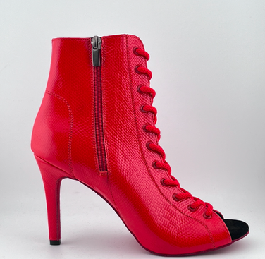Профессиональные ботильоны для High Heels Premier из натуральной кожи, модель 'Красная змея', с открытым носком и шнуровкой, красный цвет