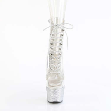 Ботильоны Bejeweled-1021C-2, каблук 7 дюймов, высота 2 3/4 дюйма, открытый носок, PF, боковая молния, прозрачный/серебристый