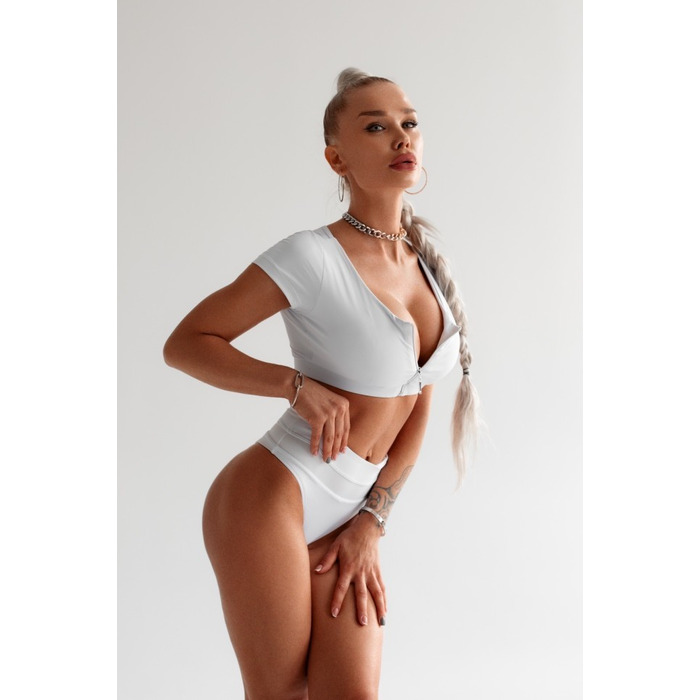 ТОП WHITE SWIMSUIT TOP WITH SLEEVES AND ZIPER