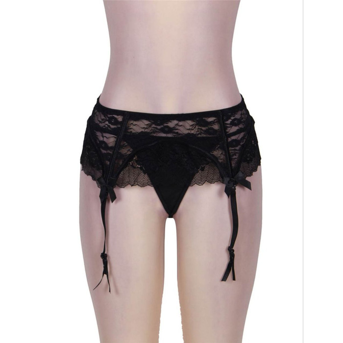 Комплект Star Night кружевной пояс для чулок и трусики стринги, черный