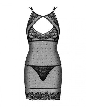 Сорочка кружевная Obsessive Allastia chemise & thong black S/M