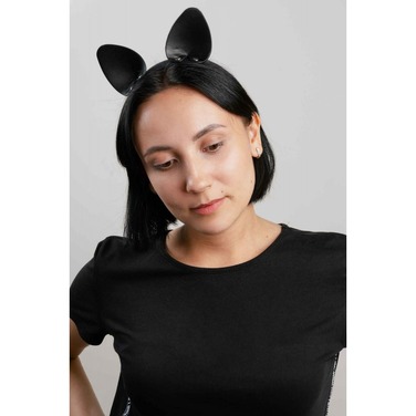 Ушки кошки на обруче,кожа, черные