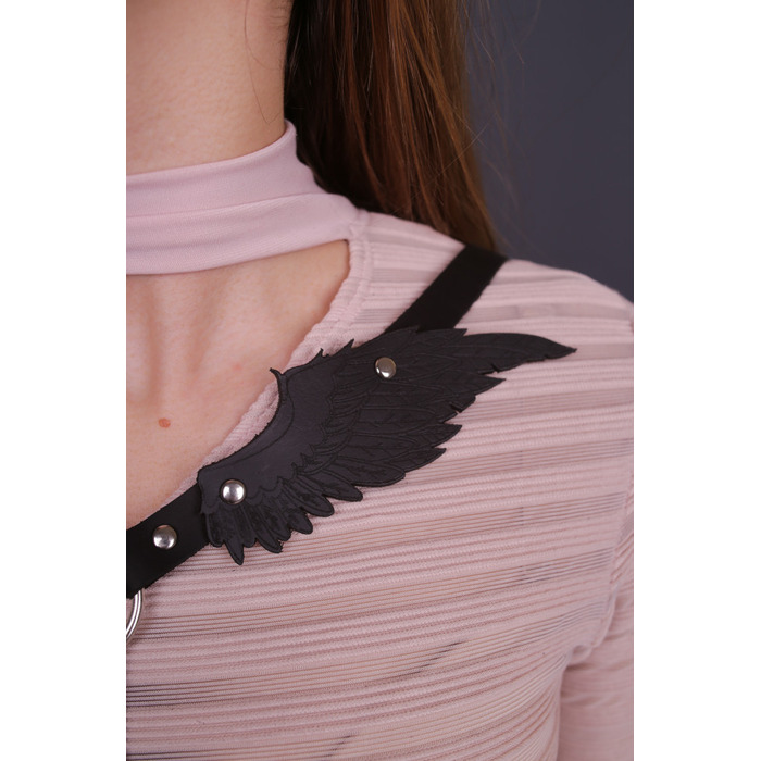 Портупея з крилами 'модель black Angel 5', натуральна шкіра, чорний, ручна робота.