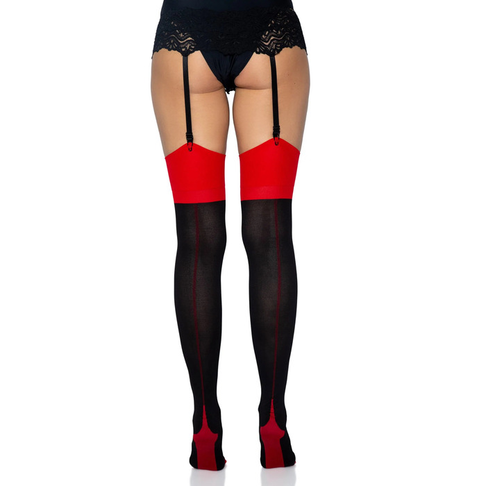 Непрозорі панчохи з червоними вставками Leg Avenue Opaque 2 Tone Stockings O/S