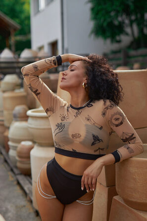 Купальник раздельный с spf35 'Sirena & OKTO + Рашгард ТАТУ”, комплект