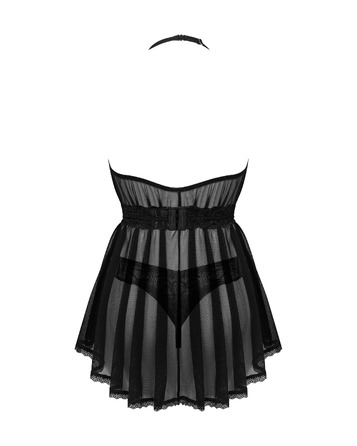 Пеньюар с трусиками Obsessive Serafia полупрозрачный, чёрный, XS-S