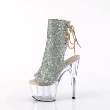 Ботильоны Adore-1018C-RS с каблуком 7 дюймов, открытым носком и пяткой 2 3/4 дюйма, боковыми молниями, серебристыми стразами AB/прозрачными