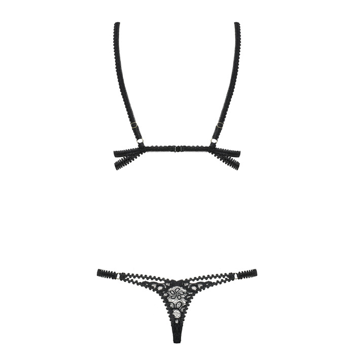 Боди ажурный полупрозрачный Obsessive Mixty teddy чёрный, L/XL