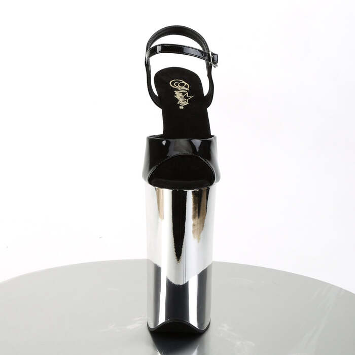 Босоножки Beyond-009, каблук 10 дюймов, серебристо-хромированные босоножкии с ремешком на щиколотке, чёрно-серебристый хром