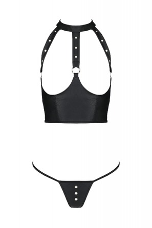 Комплект из эко-кожи с открытой грудью S/M black GENEVIA SET WITH OPEN BRA- Passion