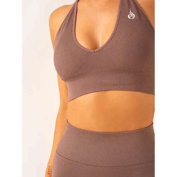 Топ Ryderwear Lift Rib Seamless Halter Sports Bra - Deep Taupe