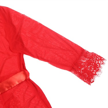 Халатик Star Night з поясом та мереживом, червоний, XS-S