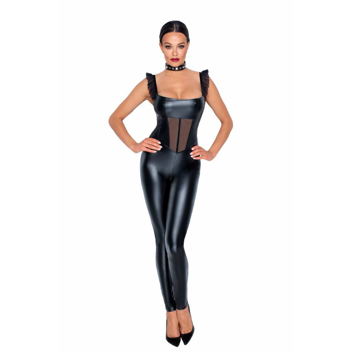 Комбинезон из винила со вставкой из сеточки Noir Handmade F256 черный, S