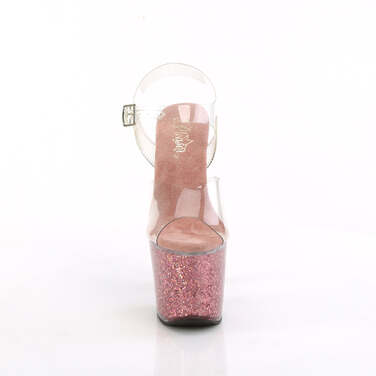 Босоніжки Lovesick-708SG *7 дюймів на підборах, 3 1/4 дюйма з ремінцем на щиколотці PF з переливчастими блискітками, прозорі/рожеві