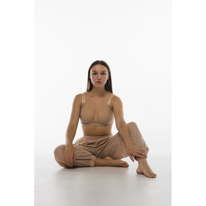 Комплект Muse Mesh з Трикутним Топом та Штанами з Сітки для Pole Dance, Stretching та Studio Практики - бежевий