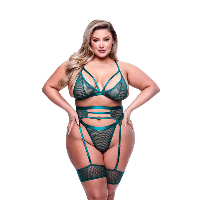 Сексуальний комплект білизни Queen Size Baci, напівпрозорий, 4 деталі, зелений