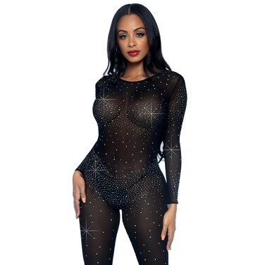 Комбинезон сексуальный Leg Avenue Sheer Rhinestone, XS, со стразами, черный