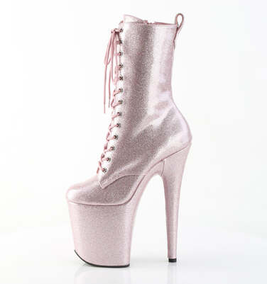 Ботинки Flamingo-1040GP, каблук 8 дюймов, 4-дюймовые PF-ботинки со шнуровкой спереди, молния сбоку, бледно-розовый лак с блестками