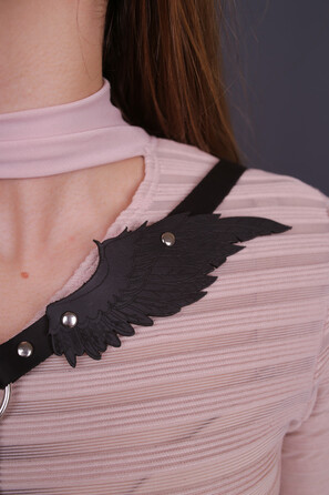 Портупея з крилами 'модель black Angel 5', натуральна шкіра, чорний, ручна робота.