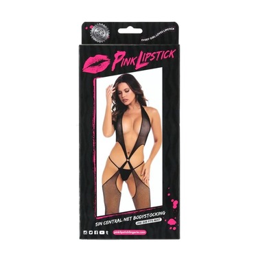 Комбинезон Pink Lipstick Sin Central Net Bodystocking в сеточку, черный, One Size