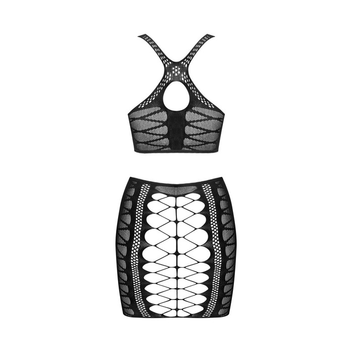 Комплект топ и юбка с сетчатыми вставками и узорами K102 Obsessive, черный, S/M/L