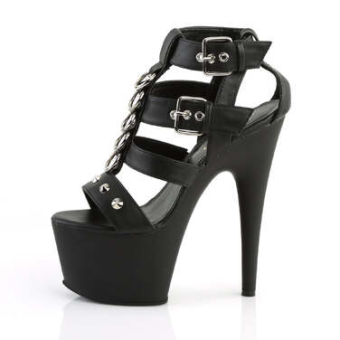 Босоножки Adore-758, каблук 7 дюймов, Т-образный ремешок PF 2 3/4 дюйма, закрытый задник, черная искусственная кожа/черный
