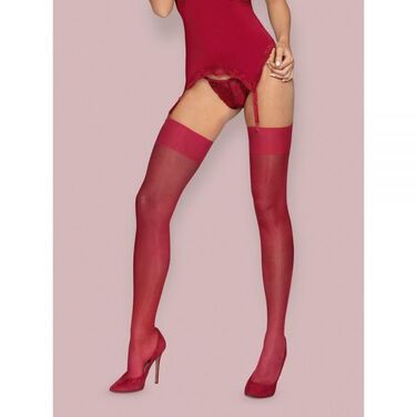 Чулки Obsessive S800 stockings ruby S/M