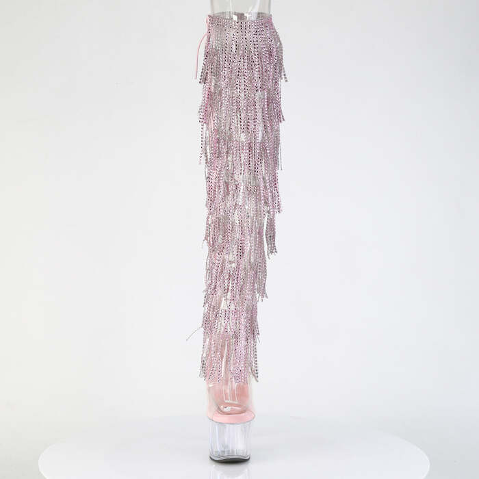 Чоботи Adore-3019C-RSF на підборах 7 дюймів, 8-шарові черевики з бахромою PF 2 3/4 дюйма, збоку блискавка, прозорі - рожеві/прозорі