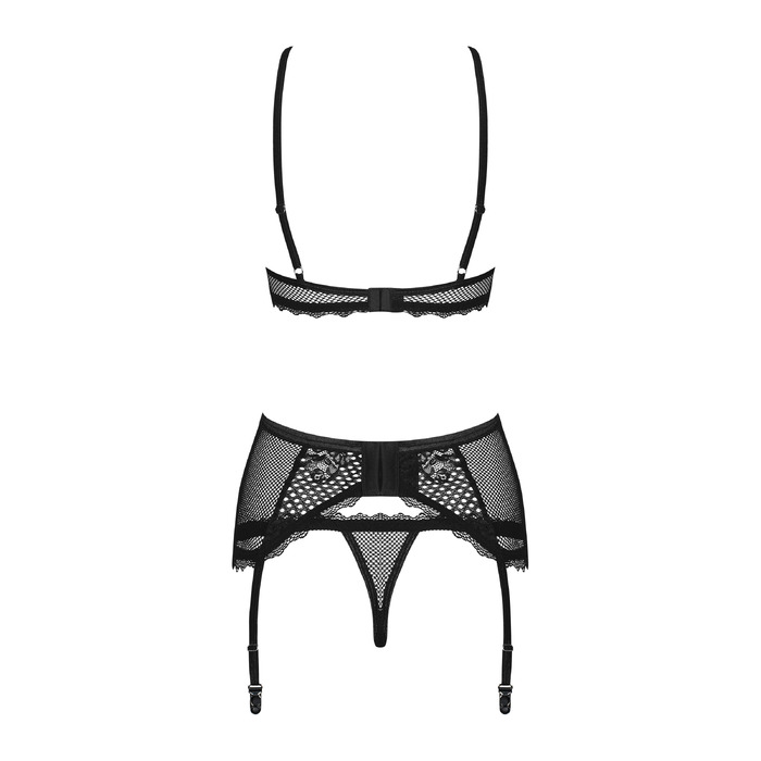 Комплект со шнуровкой и поясом для чулок Obsessive Basitta, черный, S/M