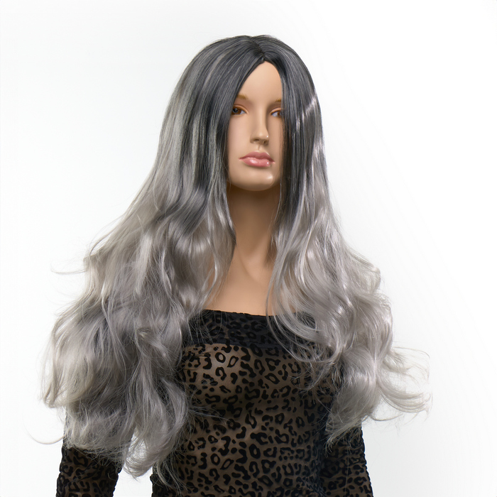 Перука довга хвиляста Fetish Hair балаяж сріблястий, 65 см