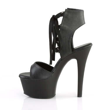 Босоножки Aspire-600-14, каблук 6 дюймов, 2 1/4-дюймовые PF-босоножкии со шнуровкой спереди, чёрная веганская кожа/чёрный
