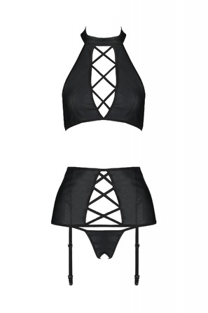 Комплект белья с поясом для чулок Passion NANCY SET черный, S/M