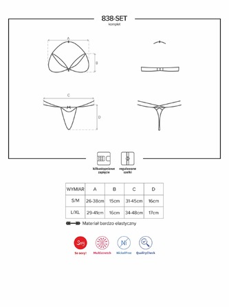 Комплект белья с декоративными бретелями Obsessive 838, красный, L/XL