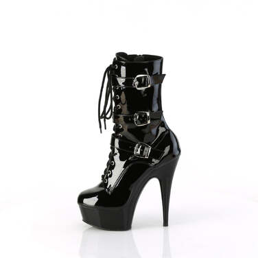Ботильоны Delight-1043, каблук 6 дюймов, высота 1 3/4 дюйма, шнуровка, много пряжек, молния сбоку, чёрные