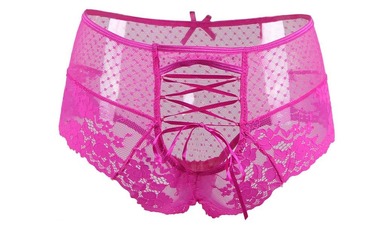 Сексуальні рожеві мереживні трусики Star Night з високою талією та декоративним шнурівкою.