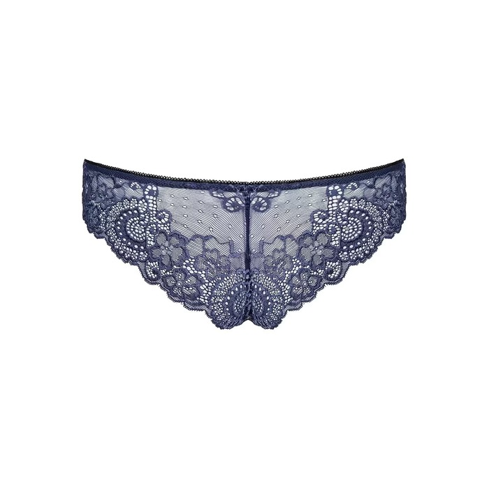 Трусики кружевные с декоративным бантиком Obsessive AURORIA Panties синие, XXL