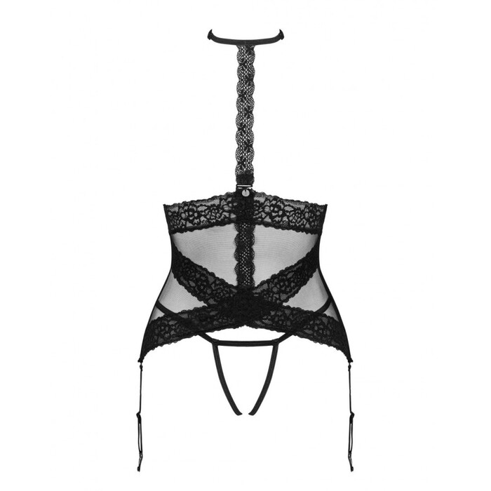 Корсет с ажурными вставками и открытой грудью Obsessive Lacrisia черный, XS/S