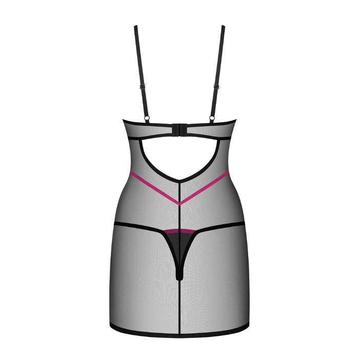 Прозорий пеньюар із декоративними рожевими шлейками Obsessive Novenes та трусики, XS/S