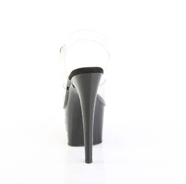 Босоніжки Adore-708TIP-02 на підборах 7 дюймів, сандалі з ремінцем на щиколотці 2 3/4 дюйма з RS, прозорі/чорно-срібні стрази