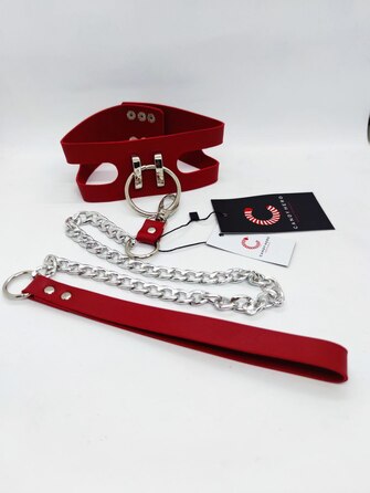 Ошейник с поводком и наручниками Candy Hero 'Fet 25' RED, экокожа, ручная работа