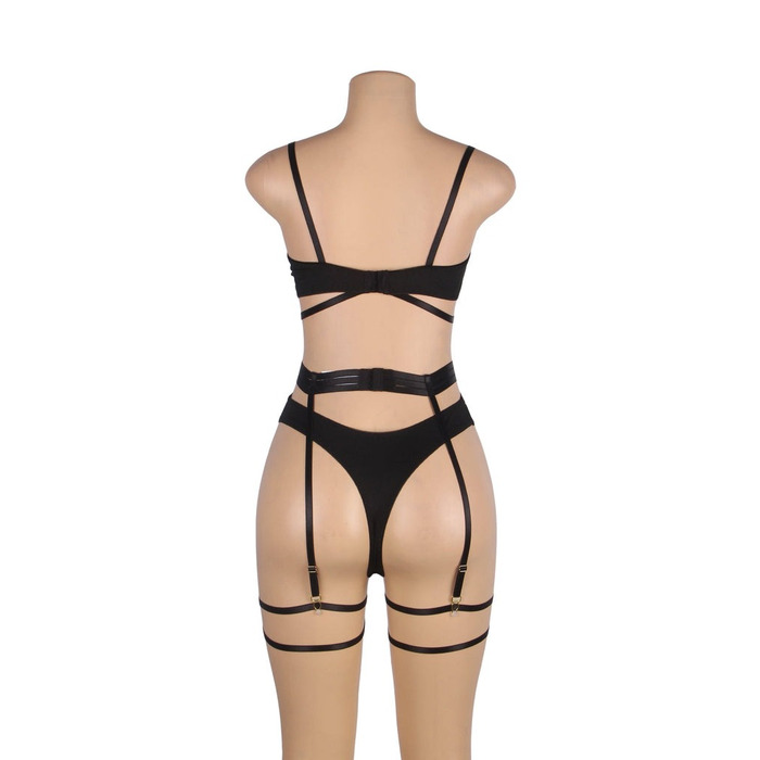 Комплект нижньої білизни із чорної сіточки Star Night з поясом для панчох та гартерами (без коробки)