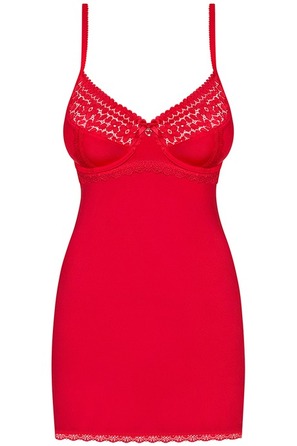 Сорочка сексуальная красная Obsessive JOLIEROSE с кружевной отделкой, S/M