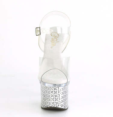 Босоножки Discolite-708FLP. Каблук 7 дюймов, ремешок на щиколотке шириной 3 дюйма со светодиодной подсветкой PF. Цвет: прозрачный/серебристый хром.