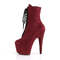 Чоботи Pleaser Adore-1020FS на підборах 7 дюймів, черевики до щиколотки зі шнурівкою 2 3/4 дюйма, блискавка збоку, бордова штучна замша